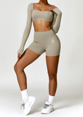 Lafaurie Beige Long-Sleeve Shaping Scrunch Shorts Set