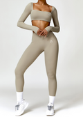 Lafaurie Beige Long-Sleeve Shaping Scrunch Leggings Set