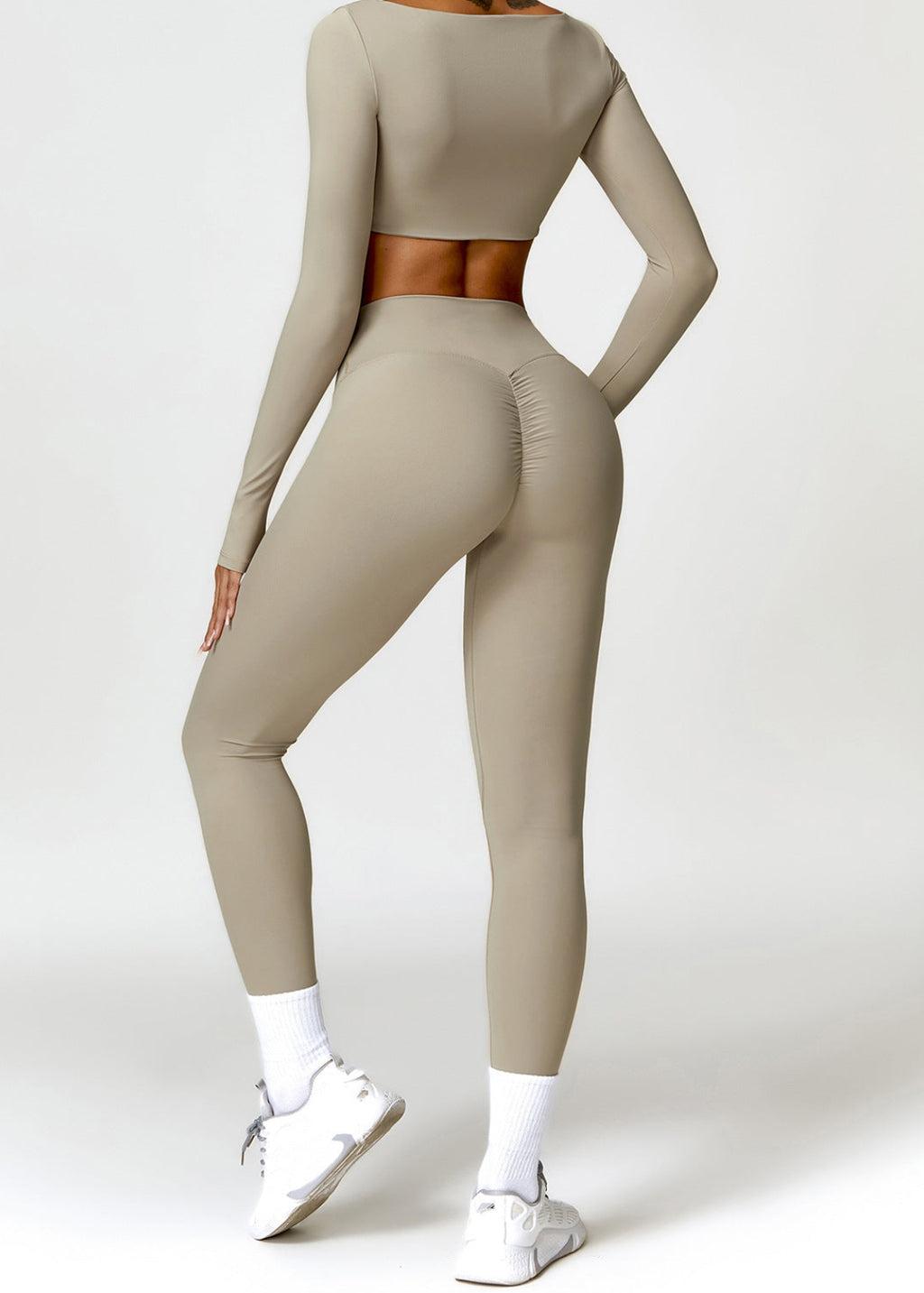 Lafaurie Beige Long-Sleeve Shaping Scrunch Leggings Set