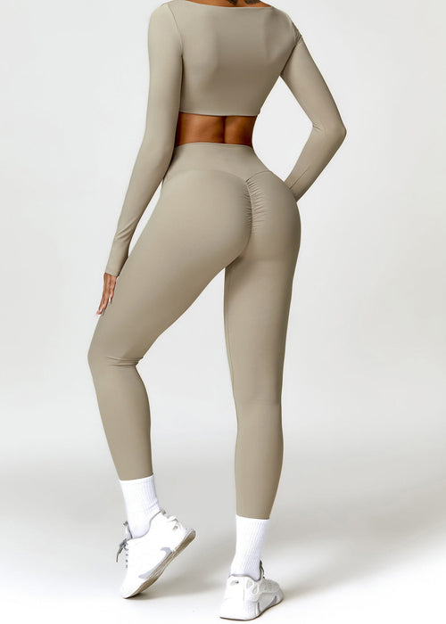 Lafaurie Beige Long-Sleeve Shaping Scrunch Leggings Set