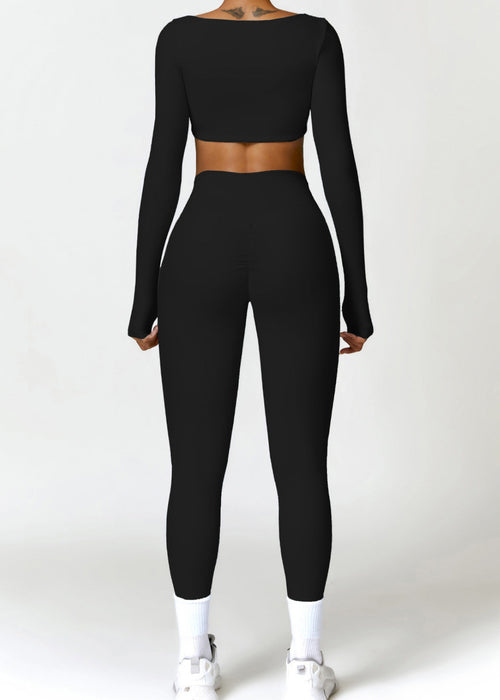 Lafaurie Black Long-Sleeve Shaping Scrunch Leggings Set