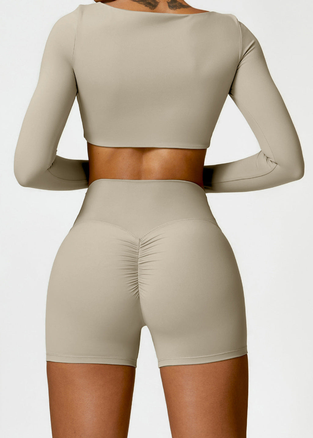 Lafaurie Beige Long-Sleeve Shaping Scrunch Shorts Set