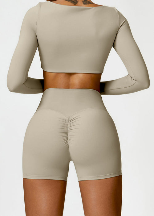 Lafaurie Beige Long-Sleeve Shaping Scrunch Shorts Set