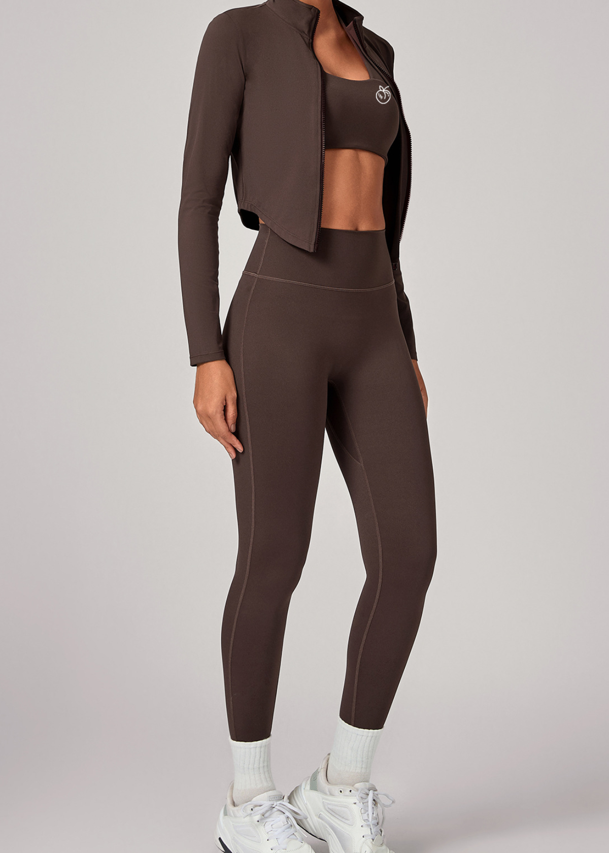 Lafaurie Brown Jacket Zip-Up Active Set 3pcs